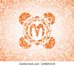 goat head icon inside abstract orange mosaic emblem with background