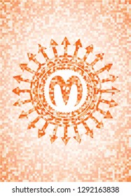 goat head icon inside abstract emblem, orange mosaic background