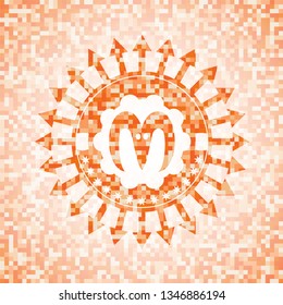 goat head icon inside abstract orange mosaic emblem