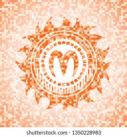 goat head icon inside abstract orange mosaic emblem with background