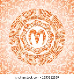 goat head icon inside abstract orange mosaic emblem with background
