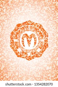 goat head icon inside abstract orange mosaic emblem