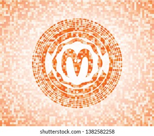 goat head icon inside abstract orange mosaic emblem