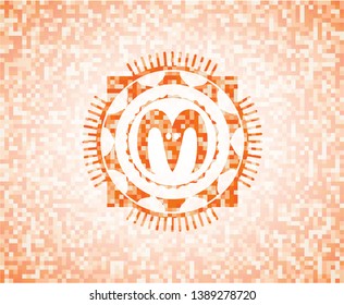 goat head icon inside abstract orange mosaic emblem with background