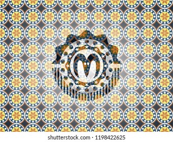 goat head icon inside arabesque badge background. arabic decoration.