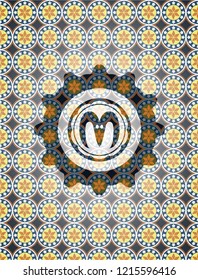 goat head icon inside arabesque badge background. arabic decoration.