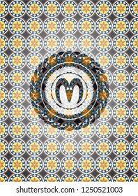 goat head icon inside arabesque emblem background. arabic decoration.