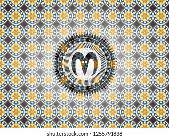 goat head icon inside arabesque badge background. arabic decoration.