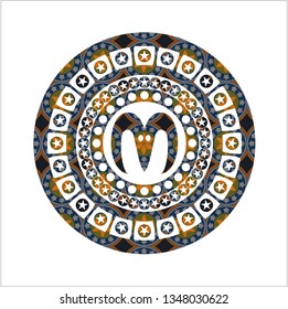 goat head icon inside arabesque badge background. arabic decoration.