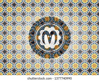 goat head icon inside arabesque style badge. arabic decoration.