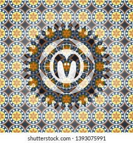goat head icon inside arabesque style badge. arabic decoration.