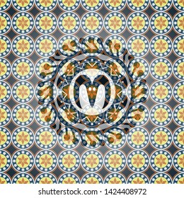 goat head icon inside arabesque style emblem. arabic decoration.