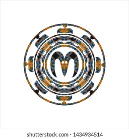 goat head icon inside arabesque style emblem. arabic decoration.