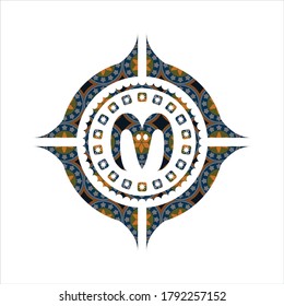 goat head icon inside arabesque style badge. arabic decoration. 