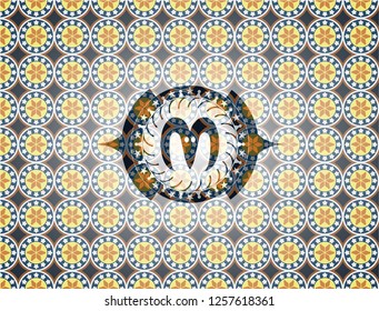 goat head icon inside arabic emblem background. Arabesque decoration.