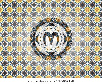 goat head icon inside arabic badge. Arabesque decoration.