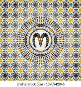goat head icon inside arabic emblem. Arabesque decoration.