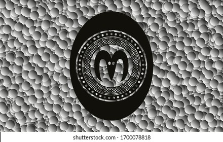 goat head icon inside black emblem with grey bubbles background. Vector Illustration. Detailed.