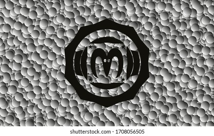 ícono de cabeza de cabra dentro del emblema negro con fondo de burbujas. Ilustración vectorial. Detallado. 
