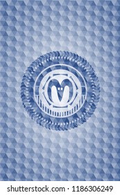 goat head icon inside blue emblem with geometric background.