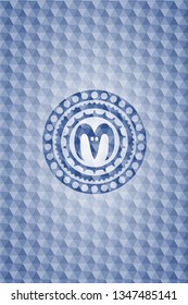 goat head icon inside blue emblem or badge with geometric pattern background.