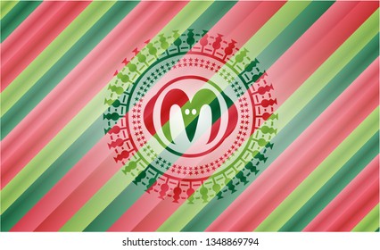goat head icon inside christmas colors style badge.
