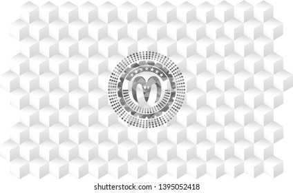 goat head icon inside grey emblem. Retro with geometric cube white background