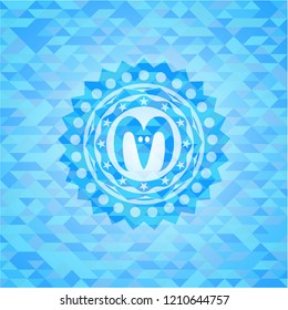goat head icon inside light blue emblem. Mosaic background