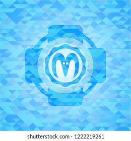 goat head icon inside light blue mosaic emblem