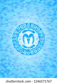 goat head icon inside light blue emblem with mosaic background