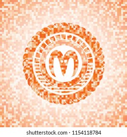 goat head icon inside orange tile background illustration. Square geometric mosaic seamless pattern with emblem inside.