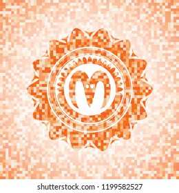 goat head icon inside orange tile background illustration. Square geometric mosaic seamless pattern with emblem inside.
