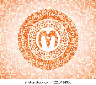 goat head icon inside orange tile background illustration. Square geometric mosaic seamless pattern with emblem inside.