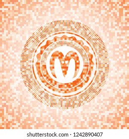 goat head icon inside orange tile background illustration. Square geometric mosaic seamless pattern with emblem inside.