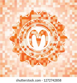 goat head icon inside orange tile background illustration. Square geometric mosaic seamless pattern with emblem inside.
