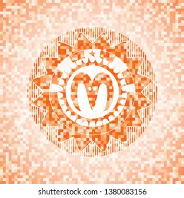 goat head icon inside orange tile background illustration. Square geometric mosaic seamless pattern with emblem inside.