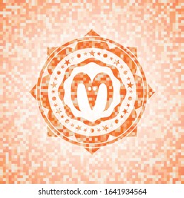 goat head icon inside orange tile background illustration. Square geometric mosaic seamless pattern with emblem inside.