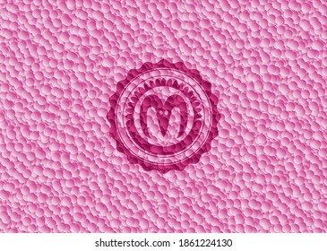 icono de cabeza de cabra dentro del emblema rosado con fondo de burbujas. Ilustración vectorial. Detallado. 