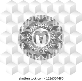 goat head icon inside realistic grey emblem with cube white background
