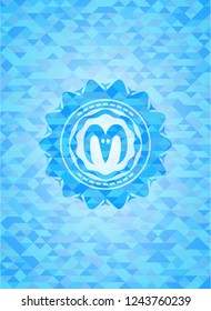 goat head icon inside realistic light blue mosaic emblem