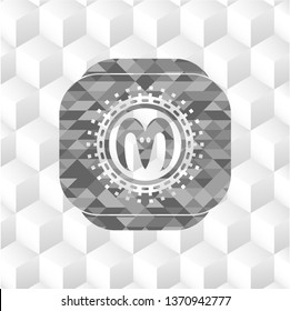 goat head icon inside realistic grey emblem with cube white background