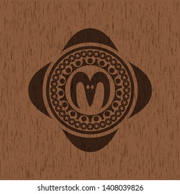 goat head icon inside realistic wooden emblem
