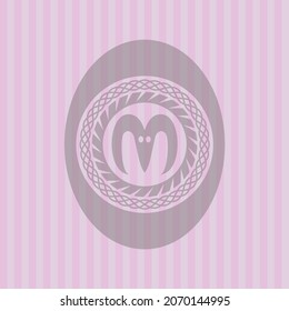 goat head icon inside realistic pink emblem. Flat design. 