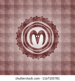 goat head icon inside red seamless emblem or badge with abstract geometric polygonal pattern background.
