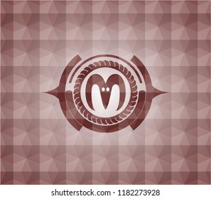 goat head icon inside red badge with geometric pattern background. Seamless.