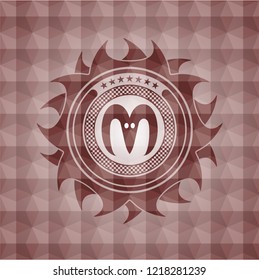 goat head icon inside red seamless emblem or badge with geometric pattern background.