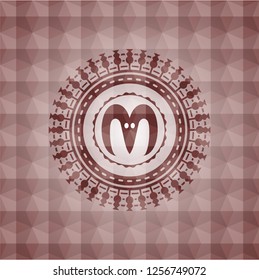  goat head icon inside red polygonal badge. Seamless.