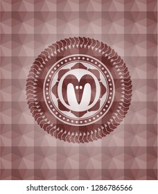 goat head icon inside red badge with geometric pattern. Seamless.