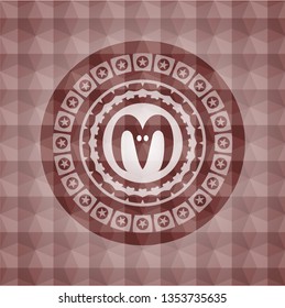 goat head icon inside red seamless emblem or badge with abstract geometric polygonal pattern background.