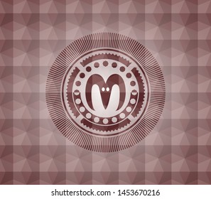 goat head icon inside red geometric pattern emblem. Seamless.